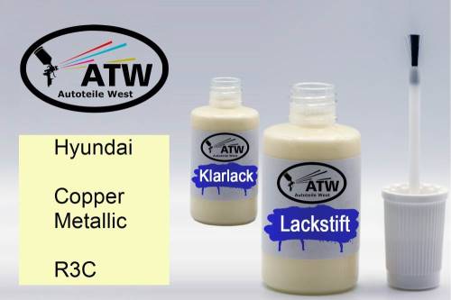 Hyundai, Copper Metallic, R3C: 20ml Lackstift + 20ml Klarlack - Set, von ATW Autoteile West.